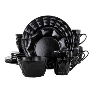 Elama 16-Piece Stoneware Dinnerware Set, Black